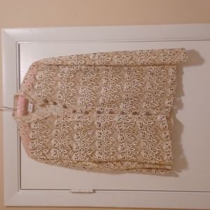 Cache Vintage lace and beaded top Chinese collar antique buttons size small